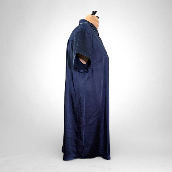 WILDFANG The Empower Satin Shirt Shift Dress Navy Blue, NWT! Size XL - Picture 5 of 9